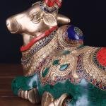 Brass Sitting Nandi Statue | 13" Width | Right Leg Raised | Traditional Stonework | Sacred Hindu Art | Premium Collection | Jaipurio